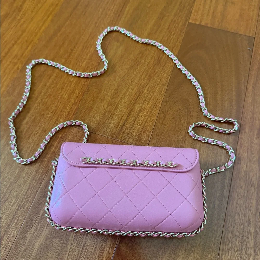 CHANEL Pink Quilted Leather Chain Crossbody Bag